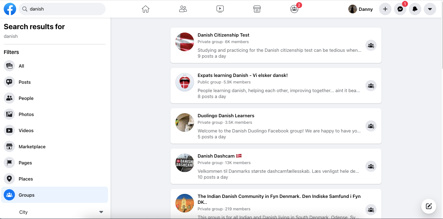 Поиск групп в Facebook