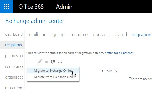 Click Migrate to Exchange Online