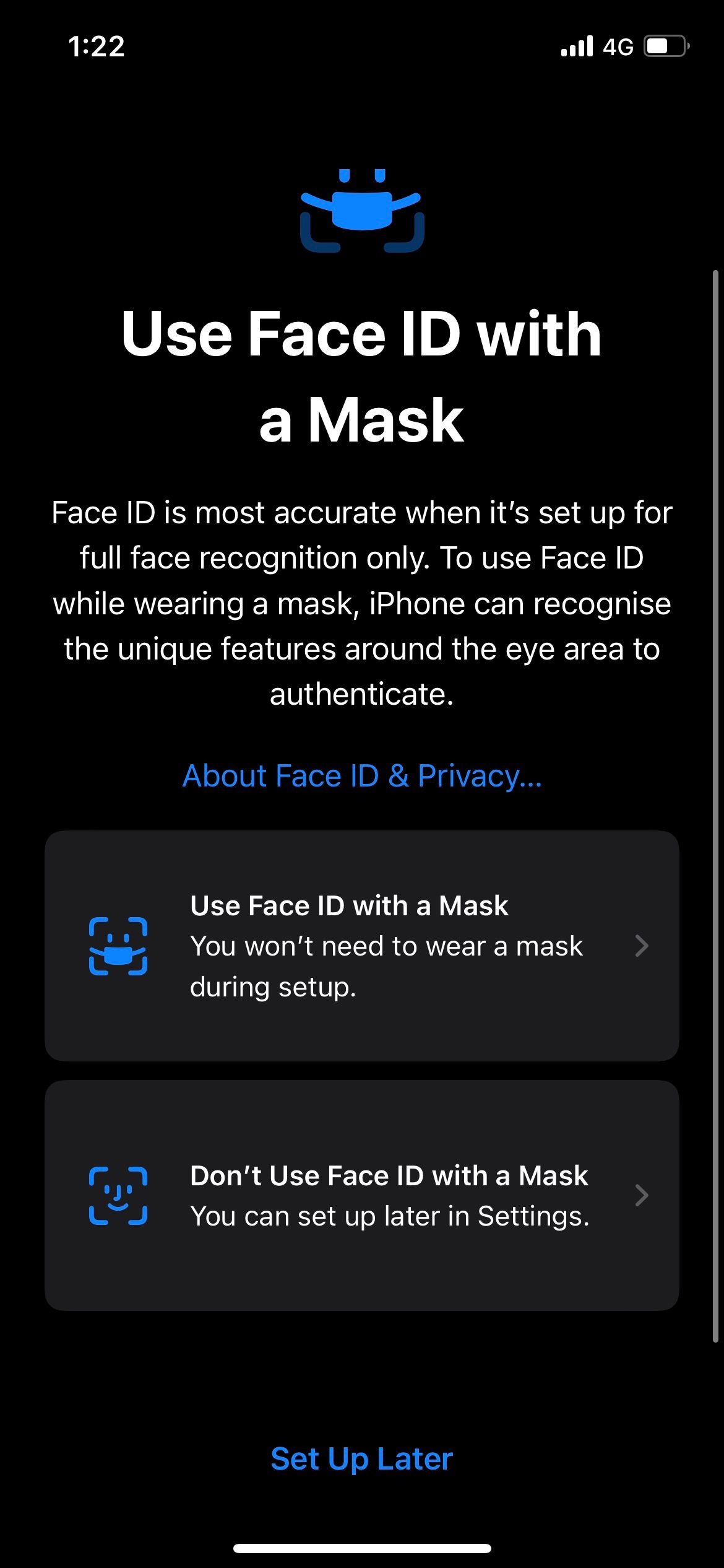 Процесс настройки Face ID с маской