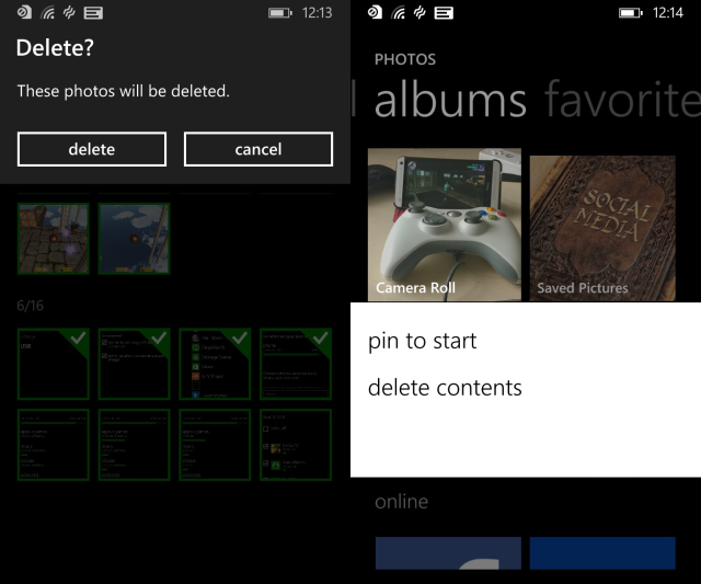 Удаление фотографий в хабе Фото с выбором нескольких файлов.