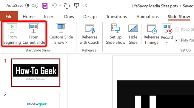 Выберите «С начала» или «С текущего слайда».