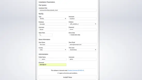 Параметры установки LiteCart