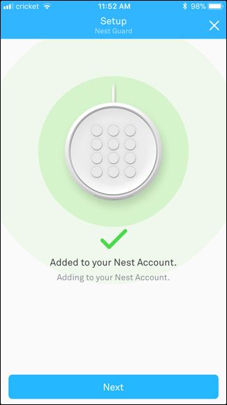 Экран ожидания подключения в приложении Nest