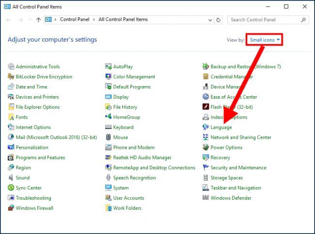 Параметры языка в Windows