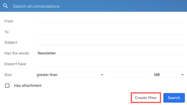 Поля для критериев фильтра
