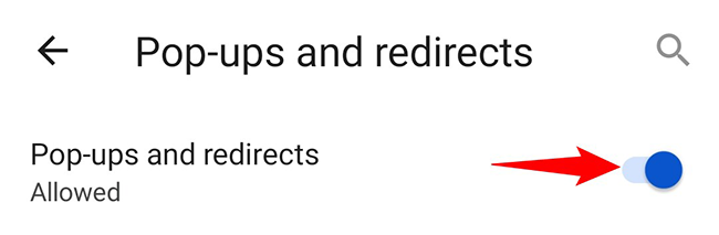 Включите опцию «Всплывающие окна и перенаправления».