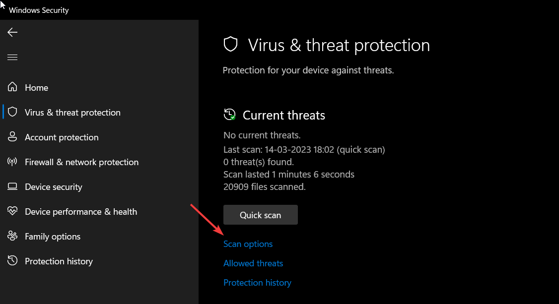 Параметры проверки на вирусы в Windows Security