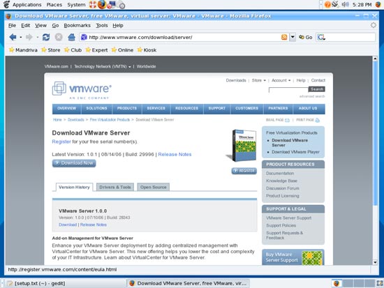 Страница загрузки VMware Server на сайте VMware