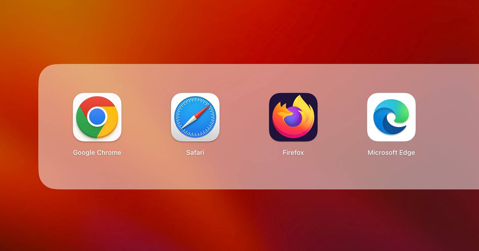 Иконки браузеров Chrome, Safari, Firefox и Edge на фоне рабочего стола
