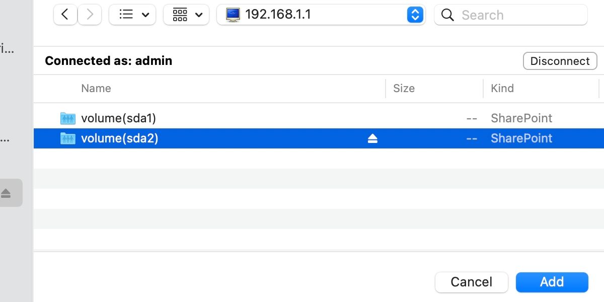Экран добавления элемента входа в macOS с выбранным сетевым диском