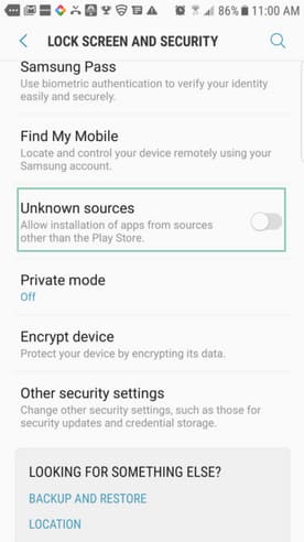 Предупреждение о рисках при включении неизвестных источников