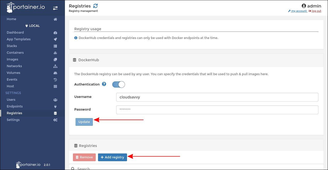 Управление регистрами в Portainer