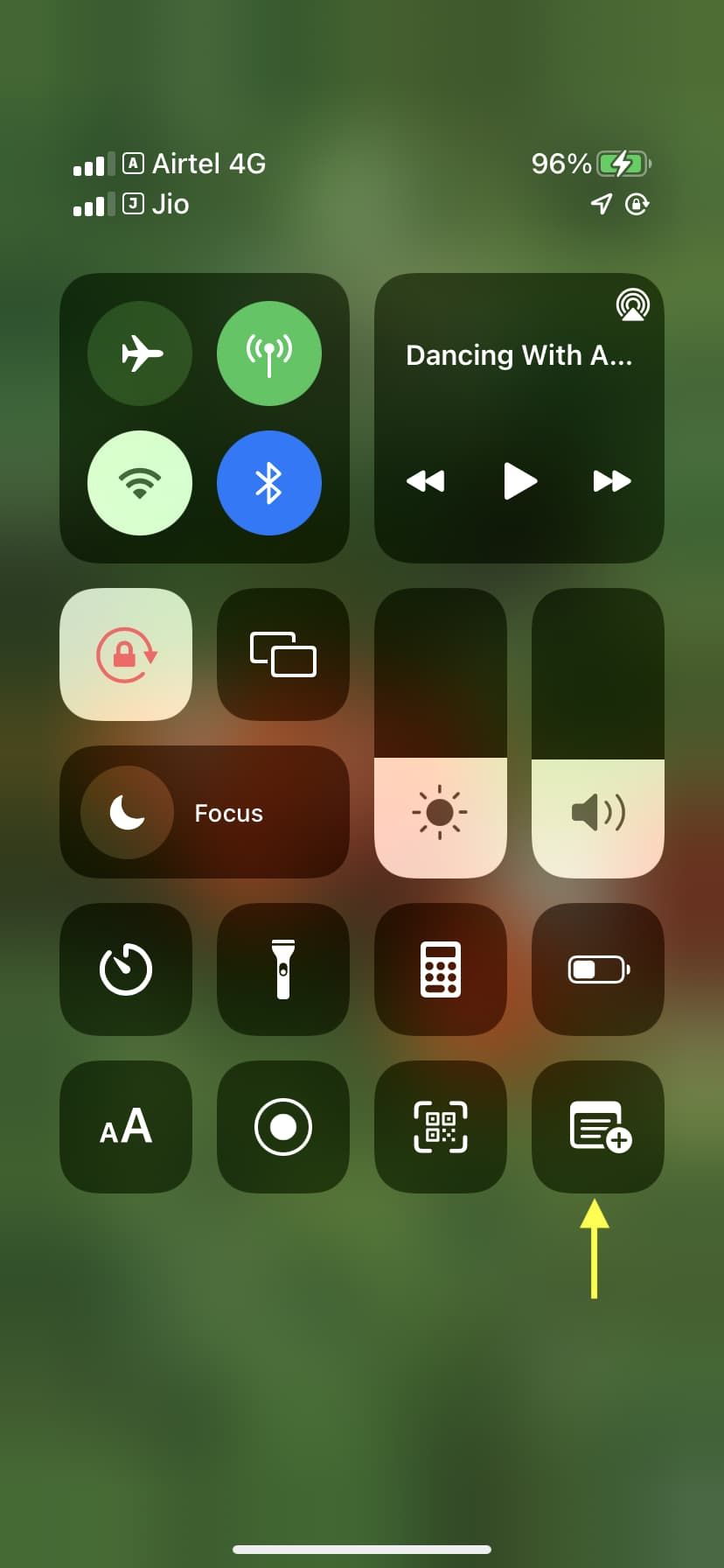 Иконка Заметок в Пункте управления iPhone