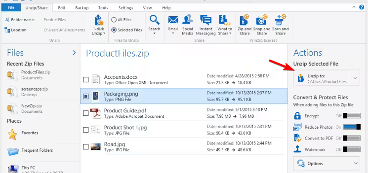 Интерфейс распаковки в сторонней программе