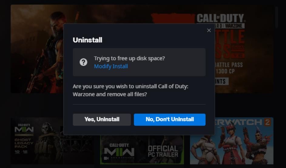 Кнопка подтверждения «Да, удалить» в Battle.net