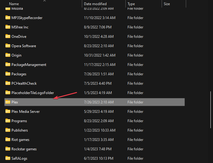 Путь к папке приложения Plex в Windows