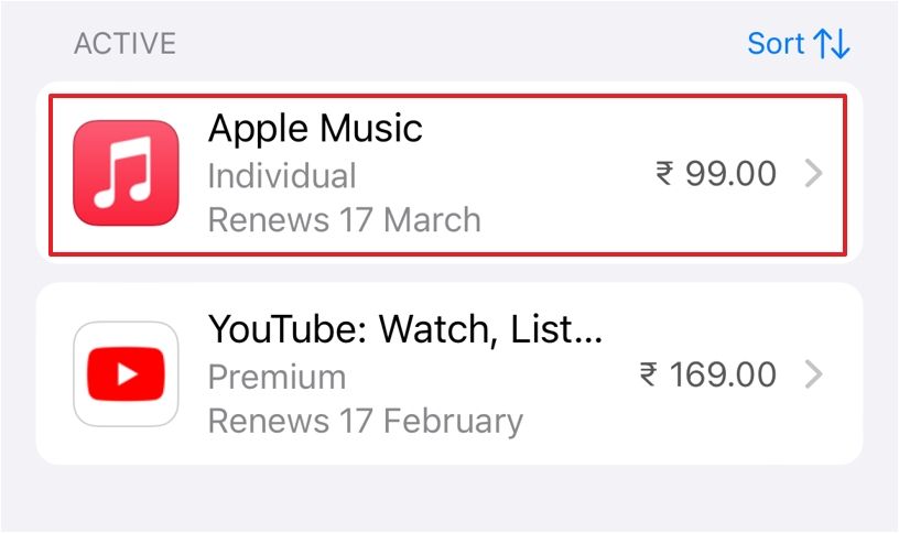 Активная подписка Apple Music в разделе Подписки