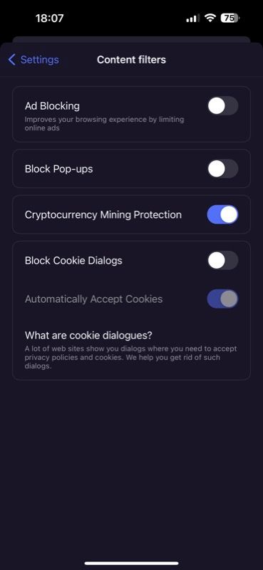 Отключение блокировки всплывающих окон в Opera на iPhone