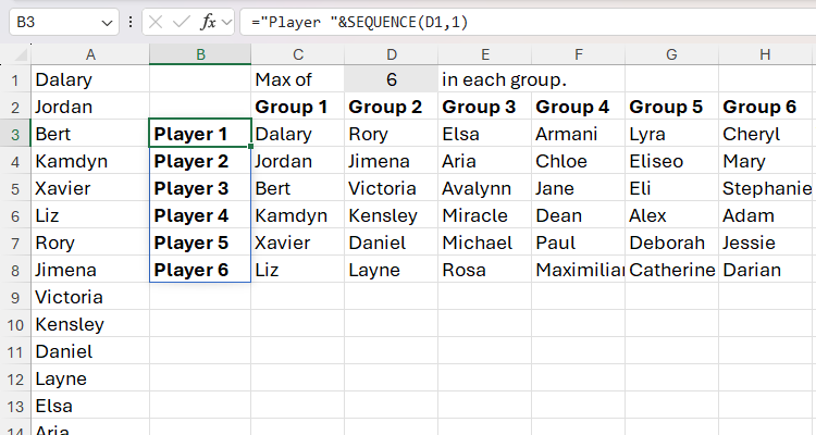 SEQUENCE で行見出しを作るスクリーンショット