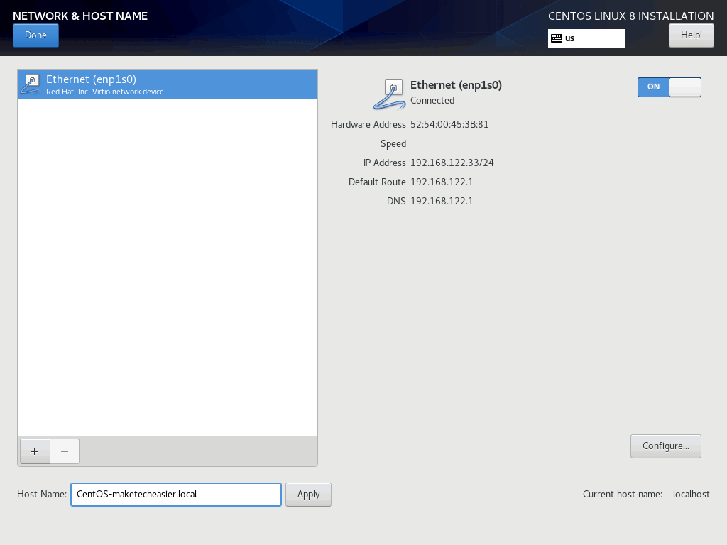 Настройка сети и имени хоста в Anaconda