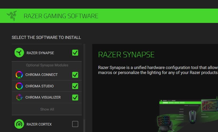 Инсталлятор Razer Synapse