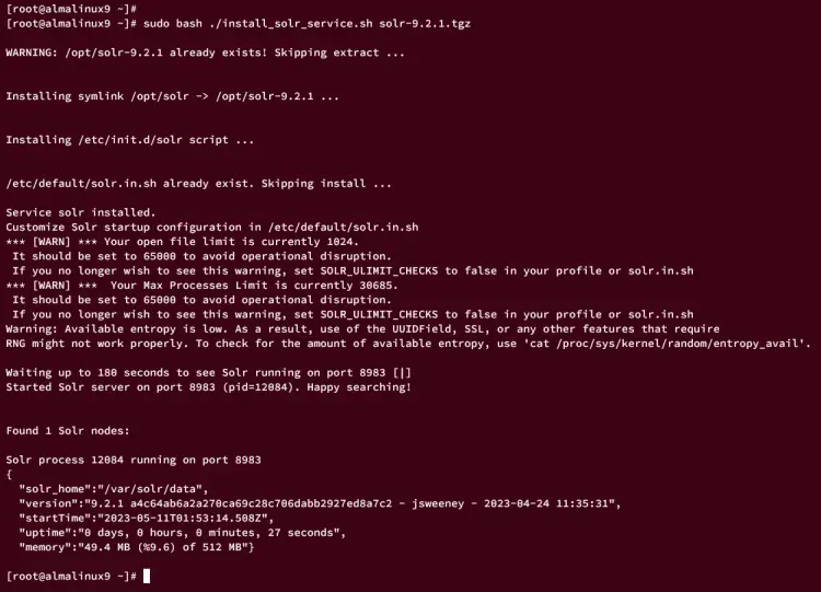 Schermata installazione Solr
