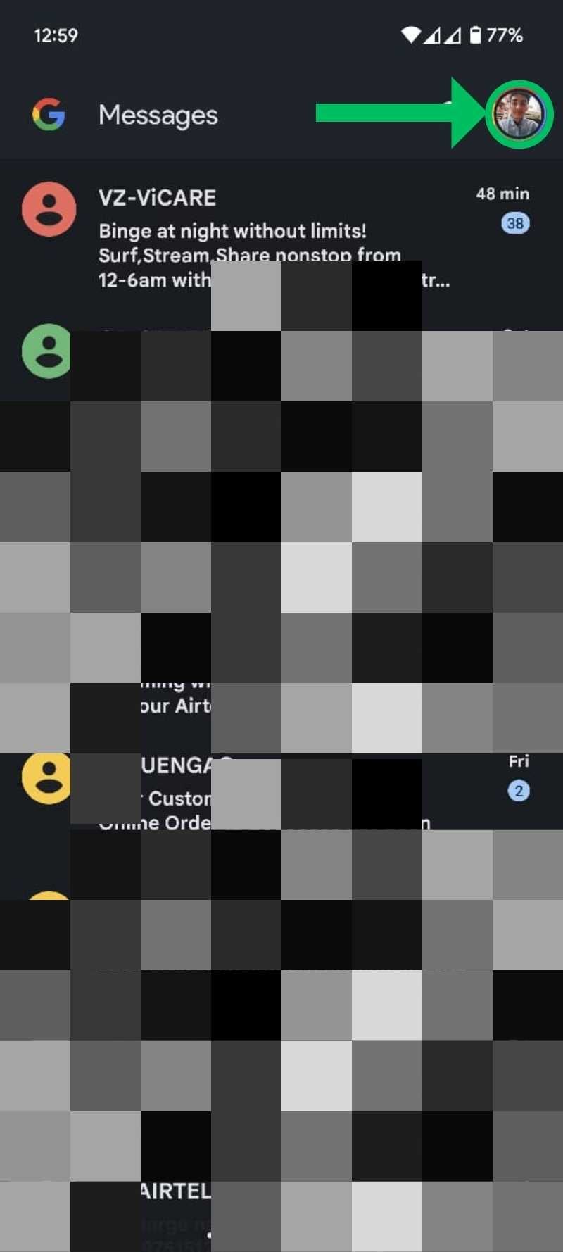 Иконка профиля в Google Messages