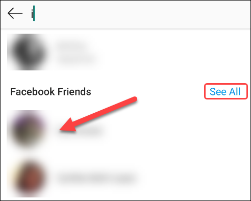 результаты поиска пользователей Facebook в Instagram