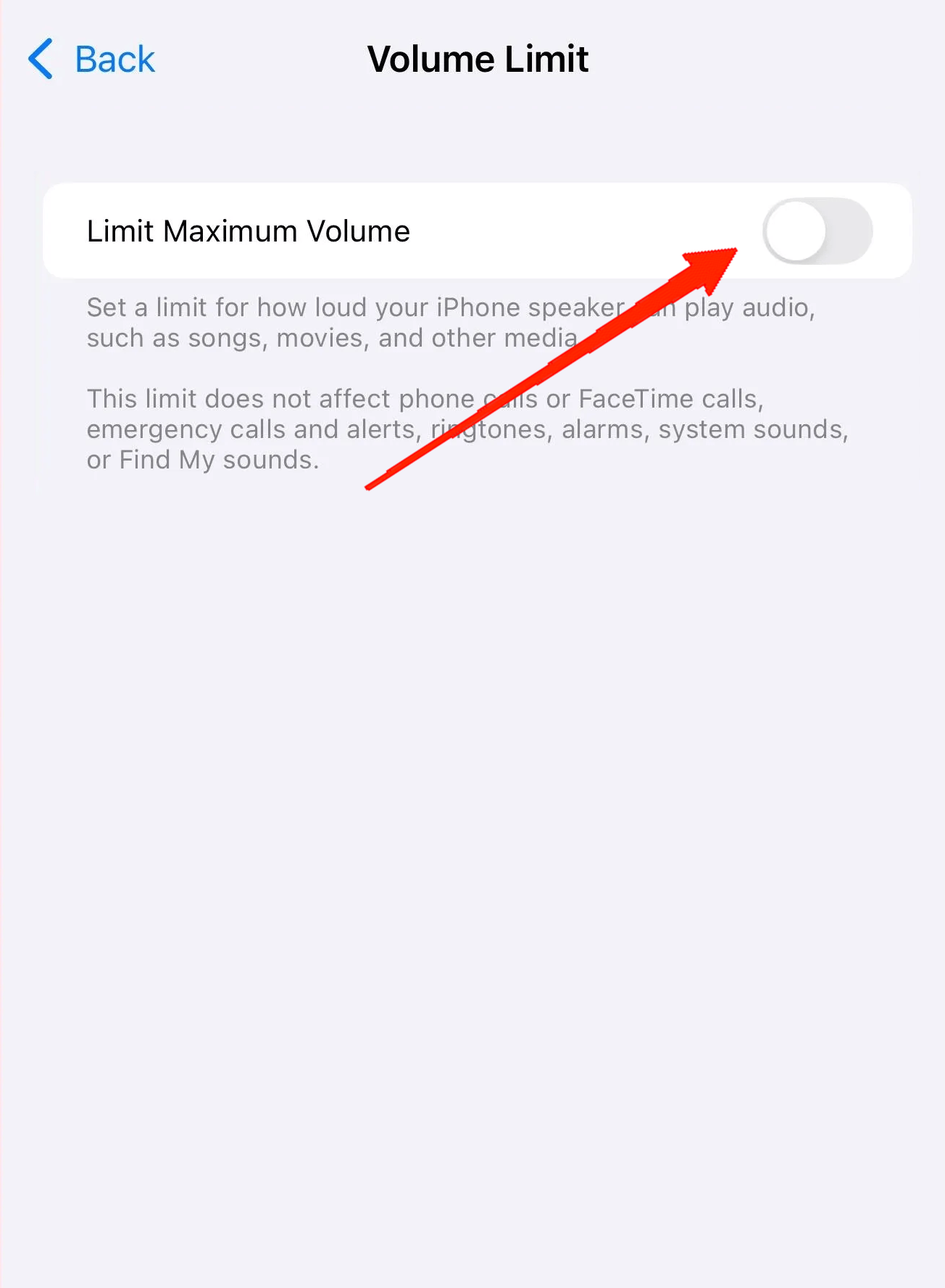 Переключатель для включения Limit Maximum Volume