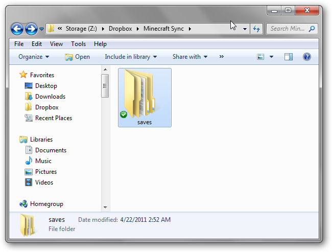 Перемещение папки saves в папку Dropbox