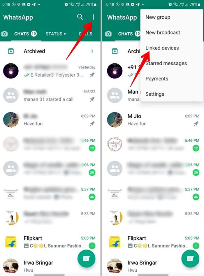 Экран «Связанные устройства» в WhatsApp на смартфоне