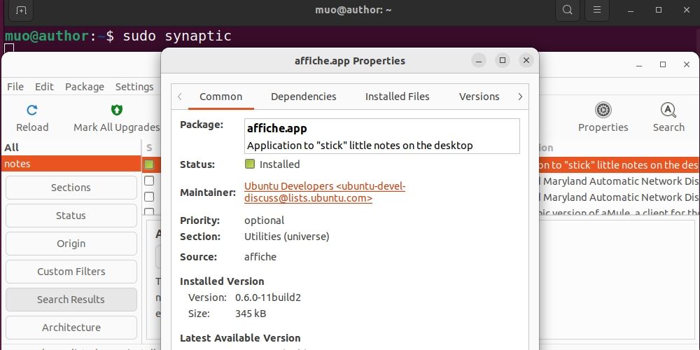 Просмотр свойств установленного пакета на Ubuntu