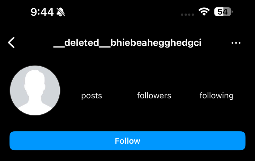 Screenshot of a deleted Instagram account
