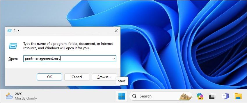 Open Print Management Using Run Dialog in Windows 11
