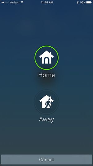Экран главного управления режимами Nest