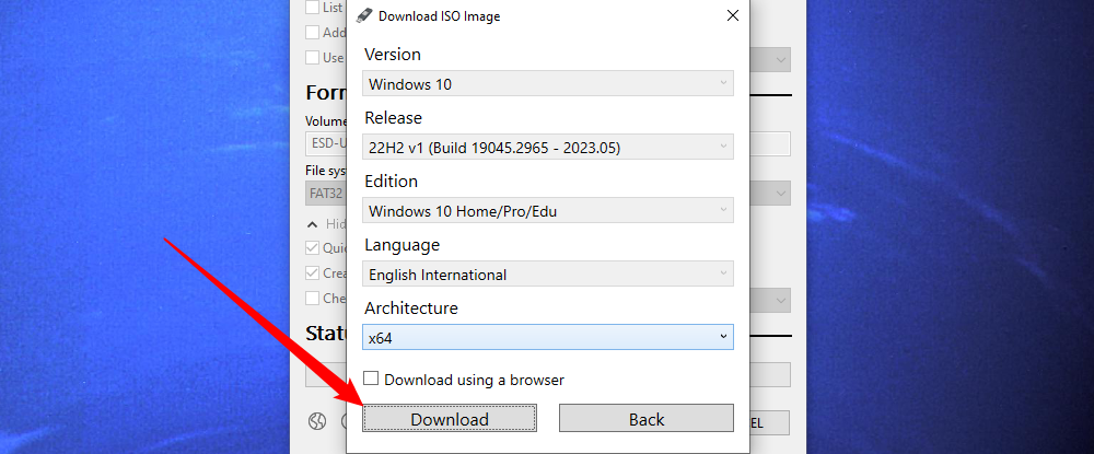 Кнопка 'Download' для загрузки ISO в Rufus.