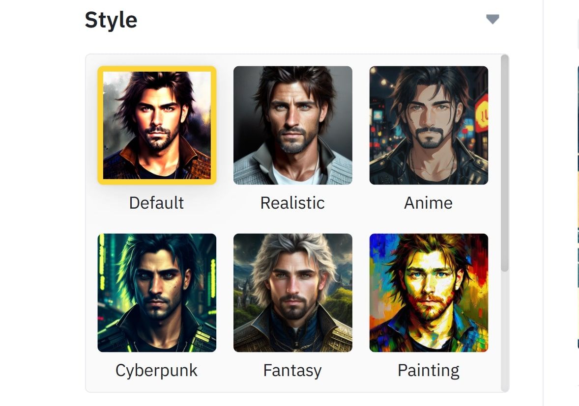 Скриншот выбора стилей изображений в Bixel