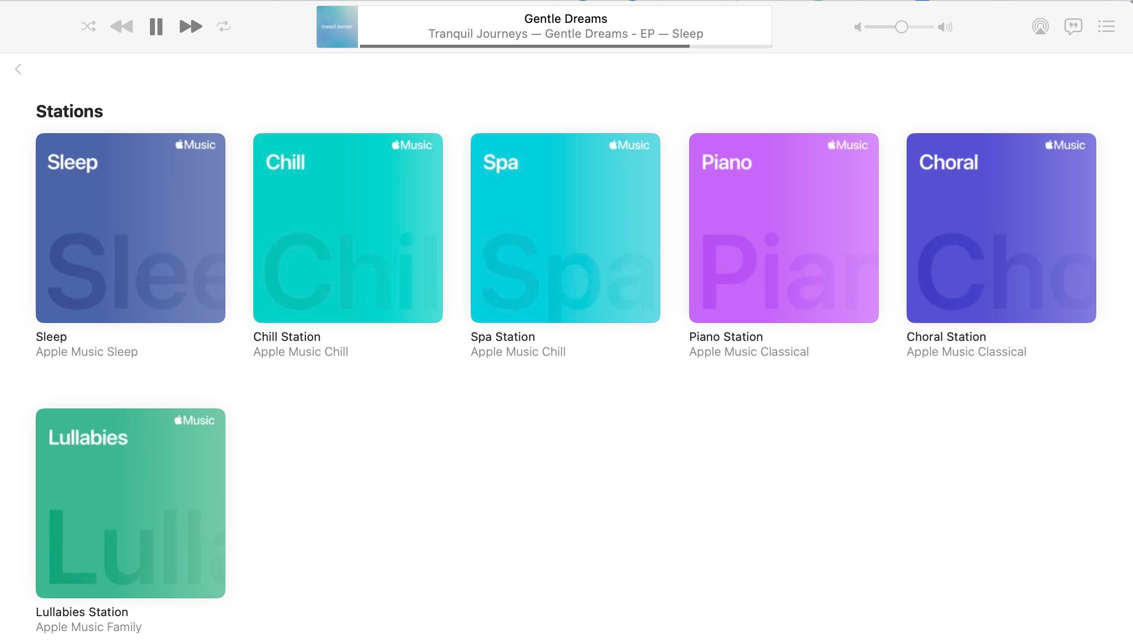 Скриншот раздела Stations в Apple Music Wellbeing
