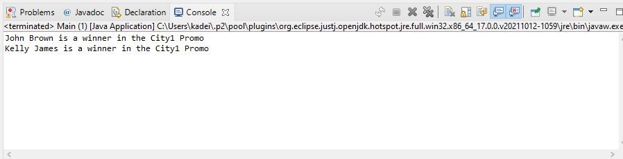 Победители акции в городе 1 — список на экране