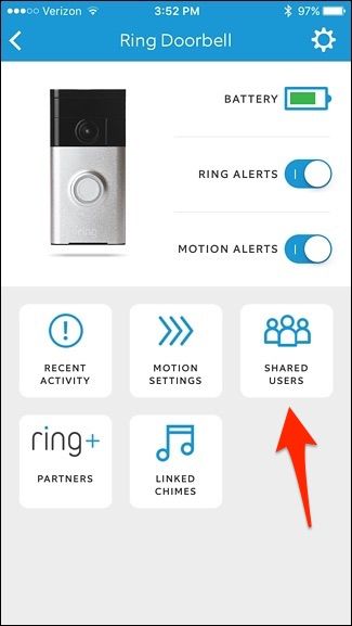 Кнопка Add User в приложении Ring