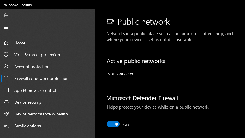 Отключение брандмауэра Microsoft Defender