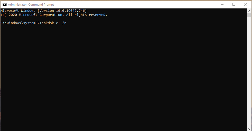 Исправление диска: chkdsk c: /r