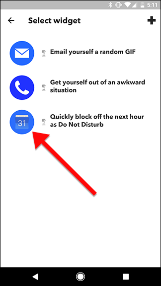 Выбор апплета для запуска через виджет IFTTT на Android