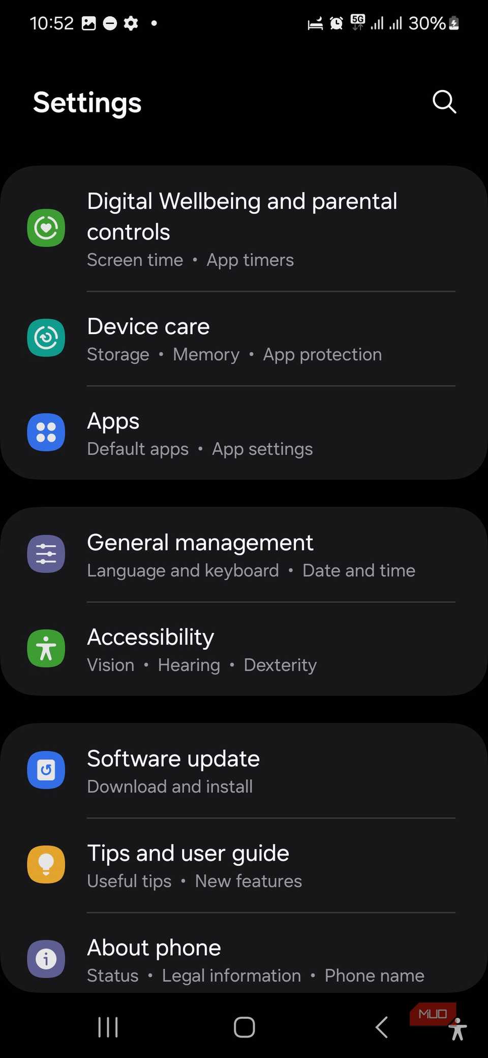 Страница обслуживания устройства в настройках Samsung