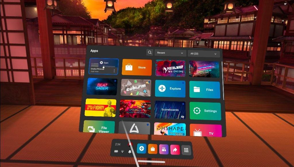 Открытие браузера Oculus Quest 2