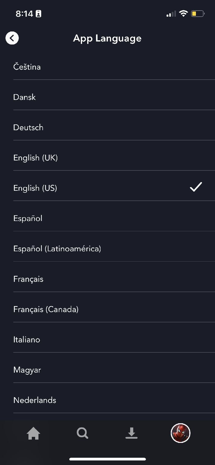 Изменение языка в Disney Plus на iPhone