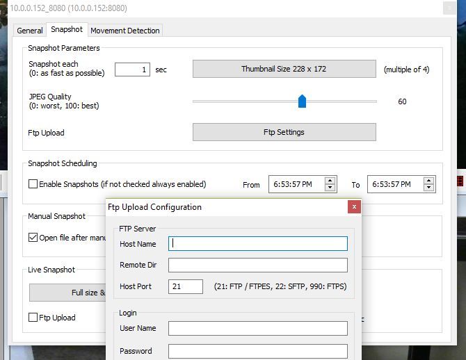 Настройки создания снимков в ContaCam: интервалы, расписание, FTP
