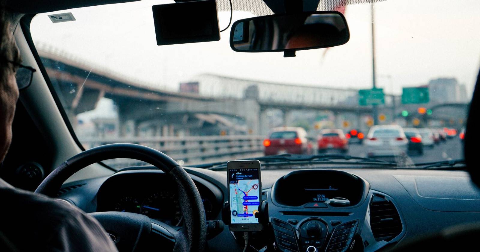 Smartphone attached to dashboard