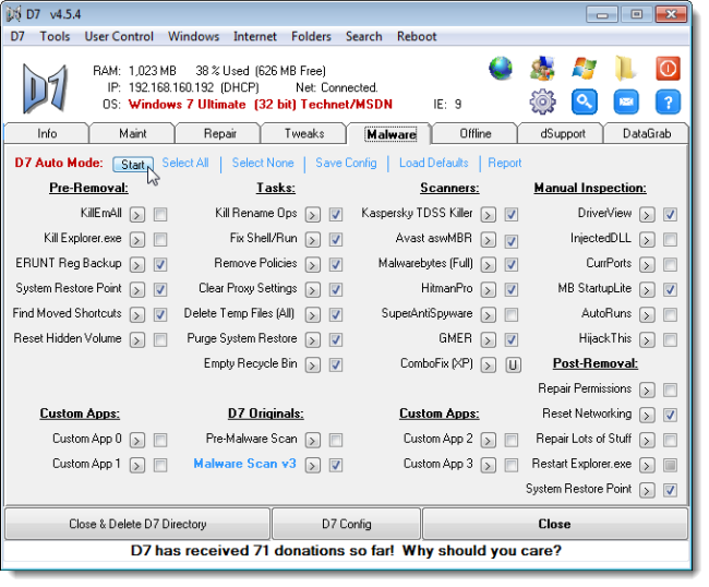Вкладка malware
