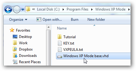 Копирование VHD-файла XP Mode